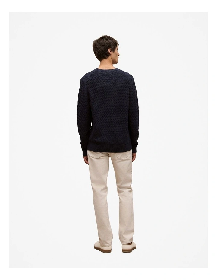 Cotton Blend Textured Crew in Navy image 5