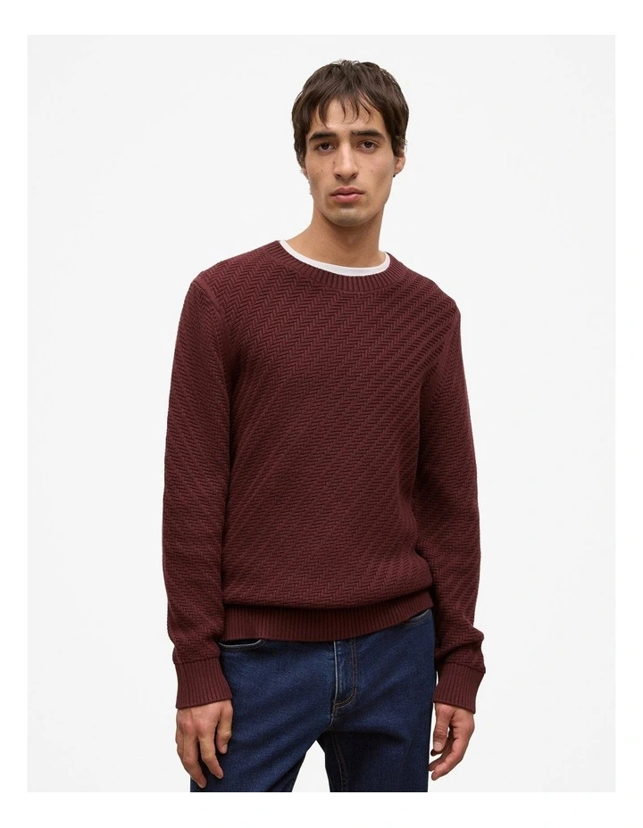 Cotton Blend Textured Crew in Red Mahogany image 1