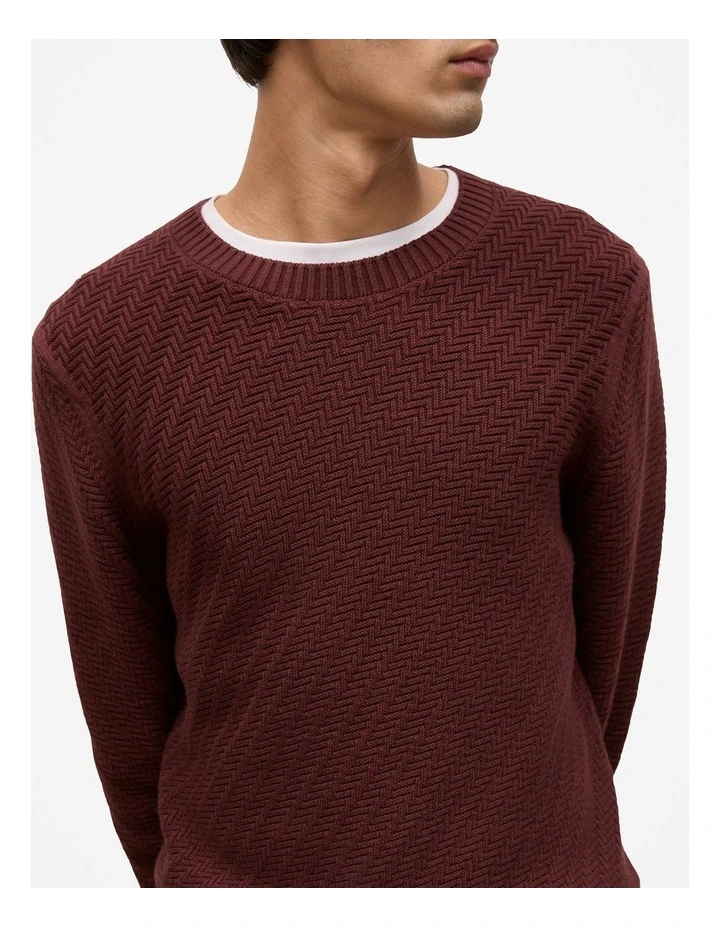 Cotton Blend Textured Crew in Red Mahogany image 3