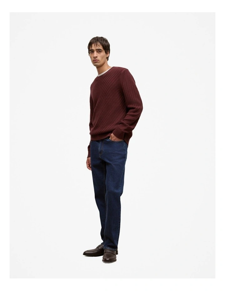 Cotton Blend Textured Crew in Red Mahogany image 4