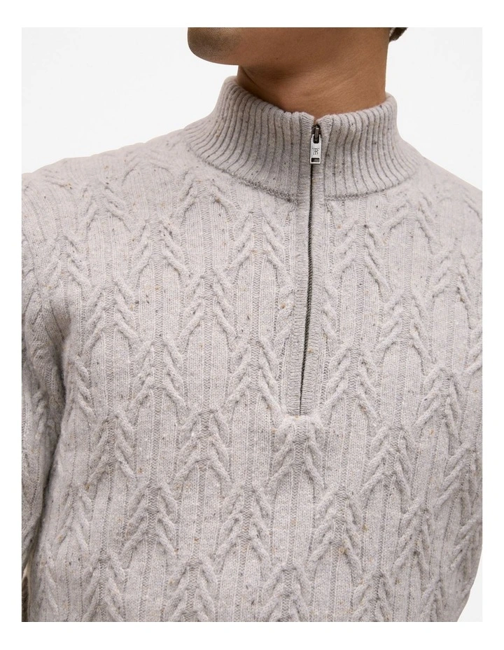 Merino Nep Cable Half Zip in Grey Melange image 3