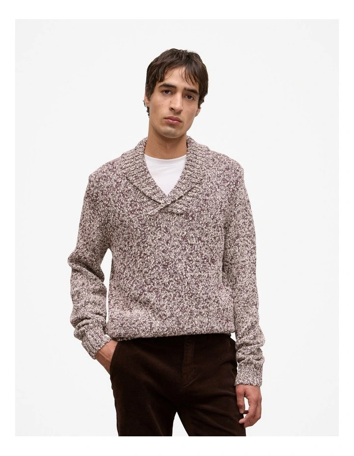 Textured Shawl Collar Knit in Red Mahogany image 1