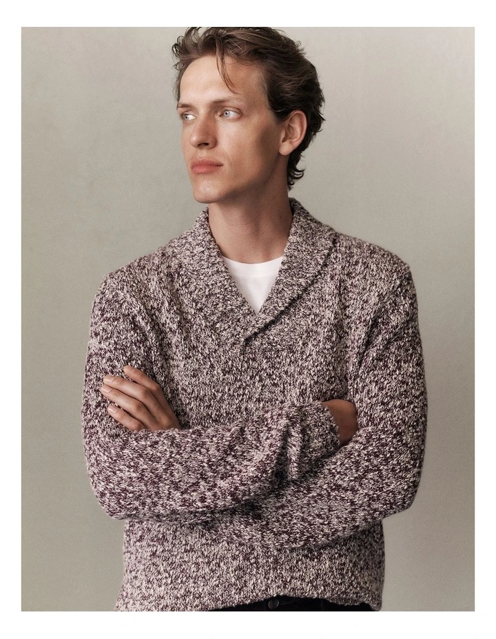 Textured Shawl Collar Knit in Red Mahogany image 2