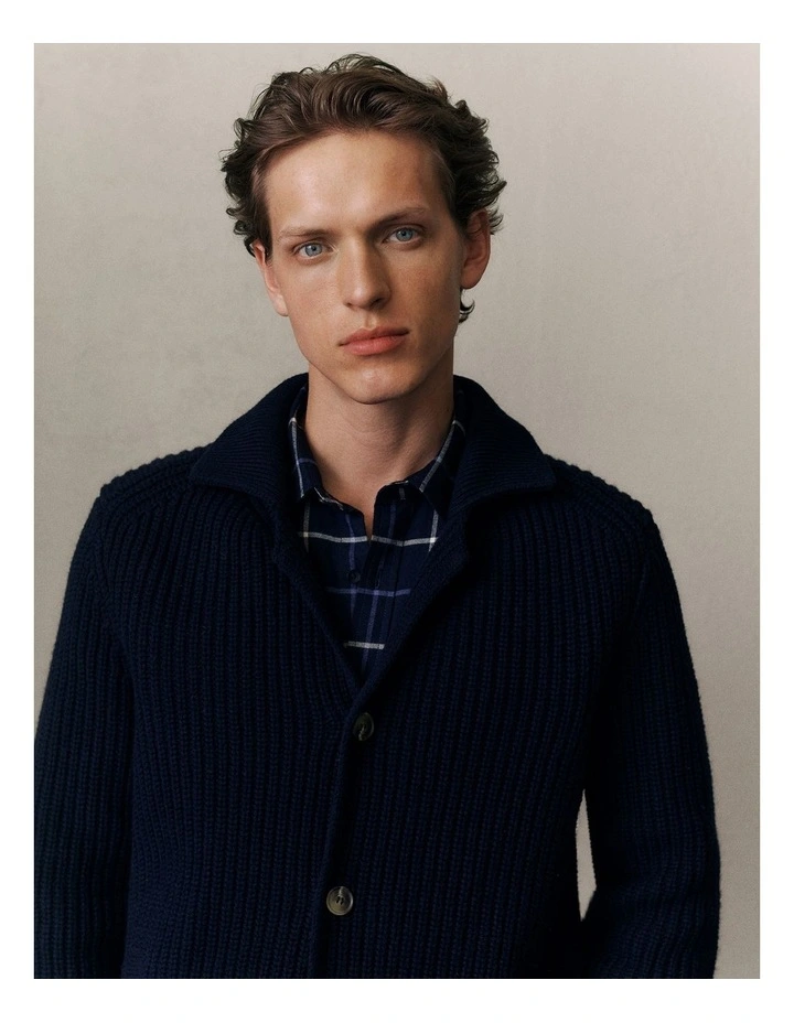 Merino Lapel Cardigan in Navy image 1