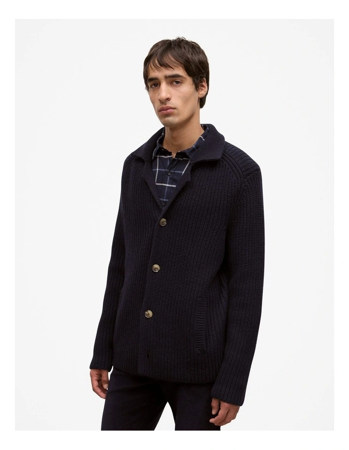 Merino Lapel Cardigan in Navy image 2