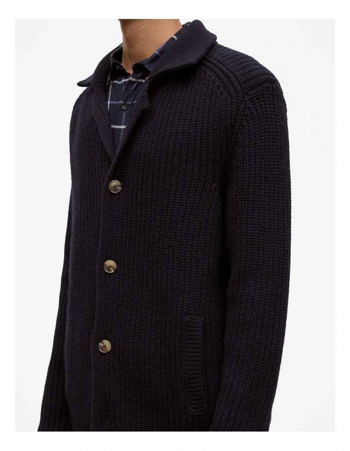Merino Lapel Cardigan in Navy image 4