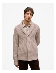 Merino Textured Shawl Cardigan in Cinder