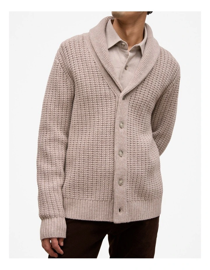 Merino Textured Shawl Cardigan in Cinder image 4