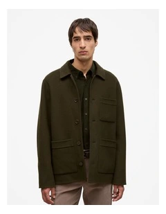 Double Faced Wool Chore Jacket in Deep Forest