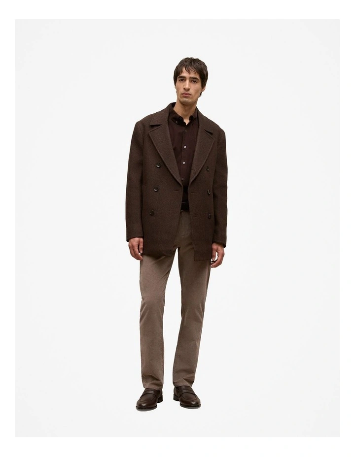 Italian Wool Herringbone Peacoat in Coffee Bean image 3