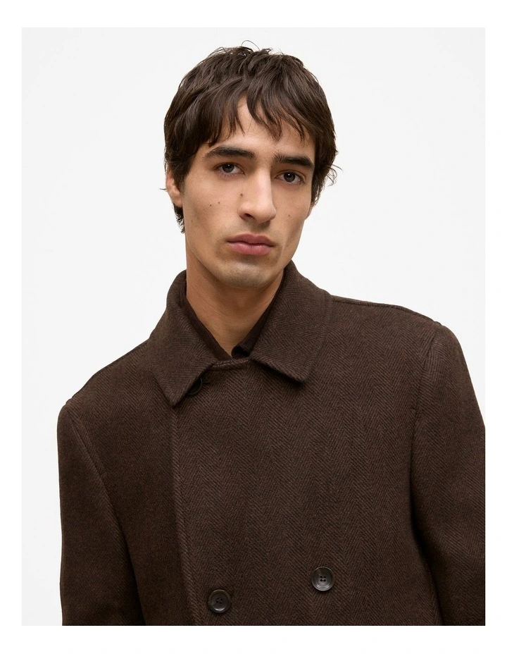 Italian Wool Herringbone Peacoat in Coffee Bean image 4
