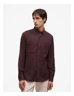 Brushed Cotton Melange Shirt in Fudge