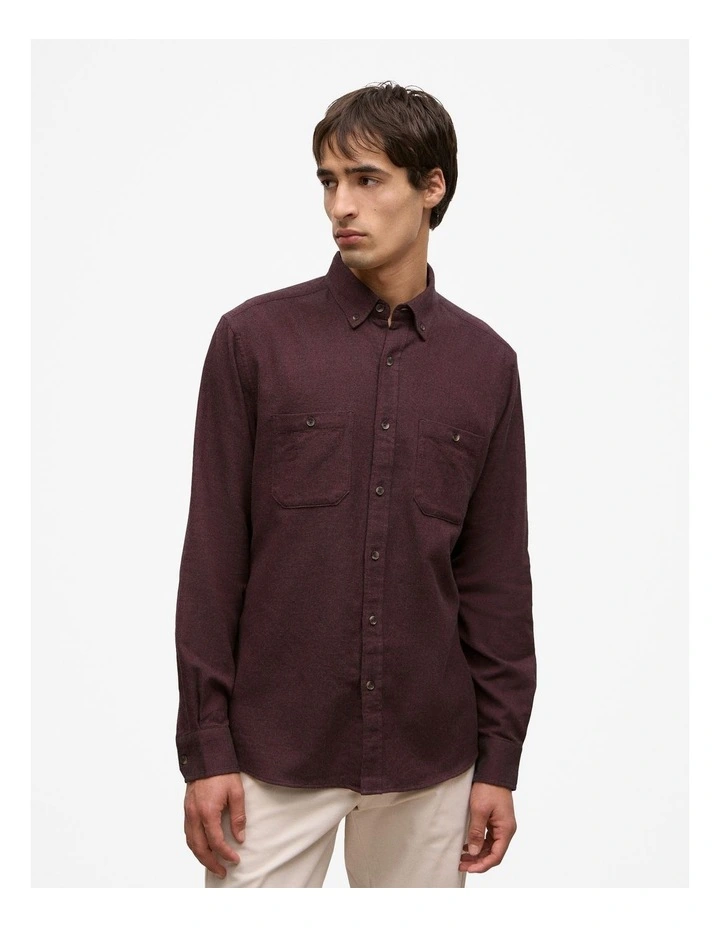 Brushed Cotton Melange Shirt in Fudge image 1