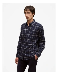Brushed Cotton Yarn Dyed Check Shirt in Navy