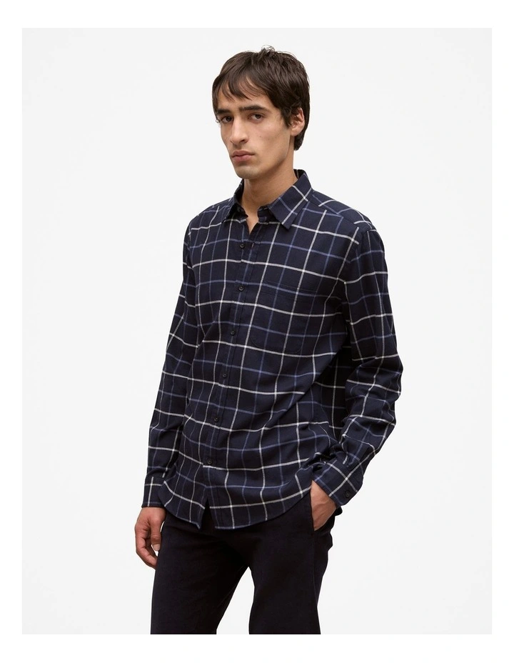 Brushed Cotton Yarn Dyed Check Shirt in Navy image 1