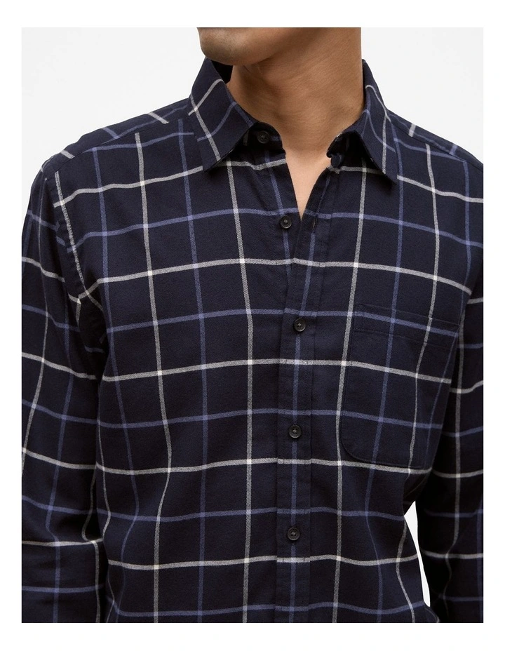 Brushed Cotton Yarn Dyed Check Shirt in Navy image 4