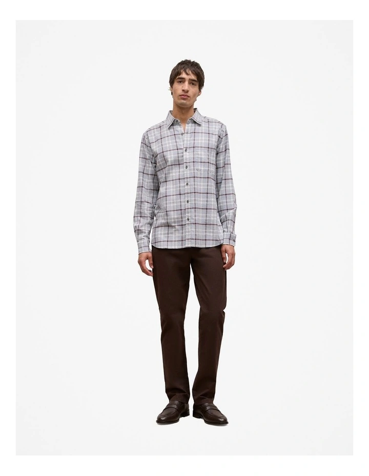 Brushed Cotton Melange Check Shirt in Light Grey Marle image 2