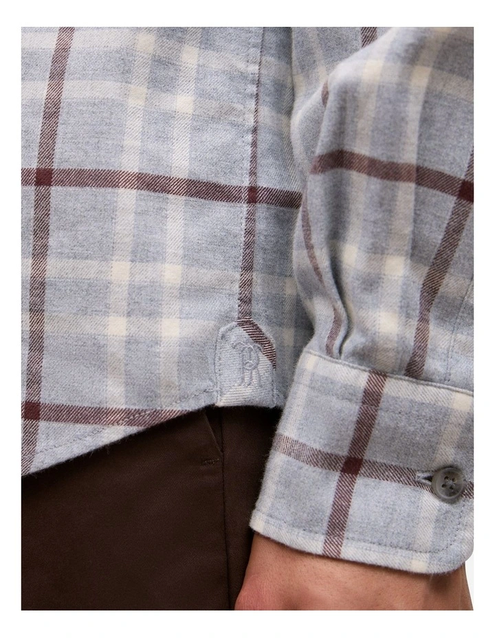 Brushed Cotton Melange Check Shirt in Light Grey Marle image 3
