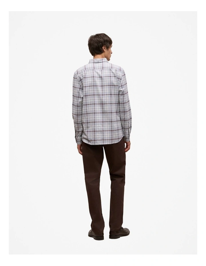 Brushed Cotton Melange Check Shirt in Light Grey Marle image 4