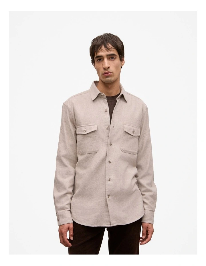 Brushed Herringbone Overshirt in Putty image 1