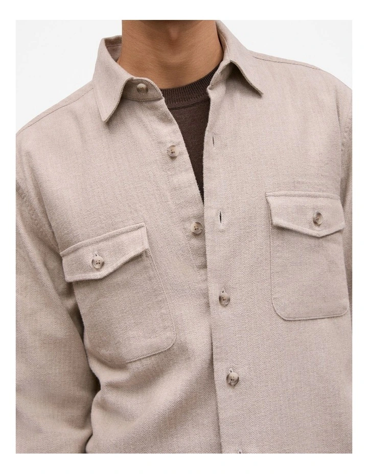 Brushed Herringbone Overshirt in Putty image 3