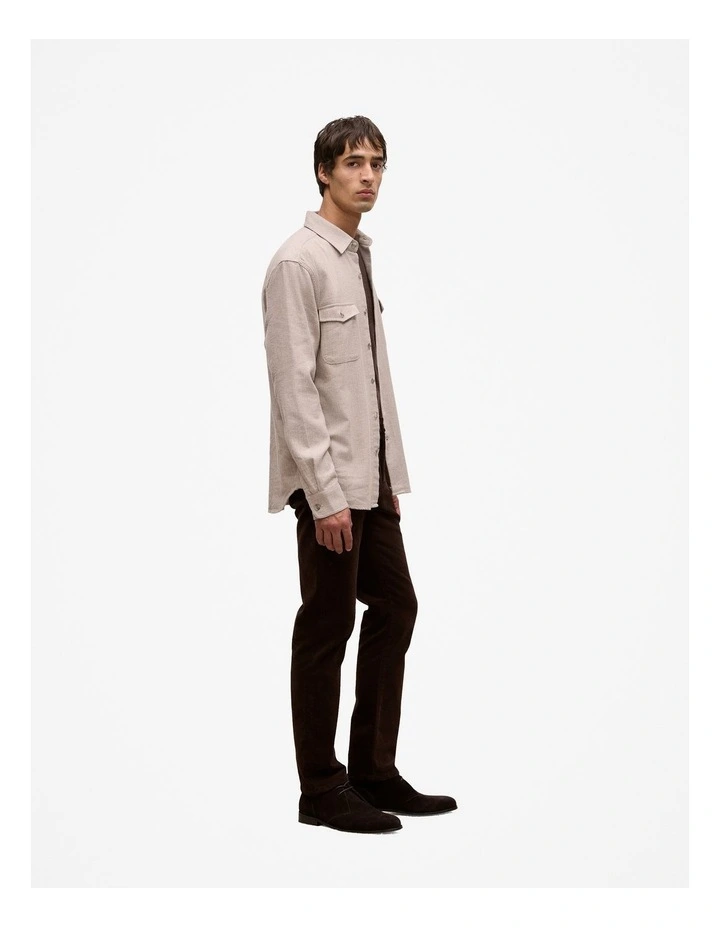 Brushed Herringbone Overshirt in Putty image 4
