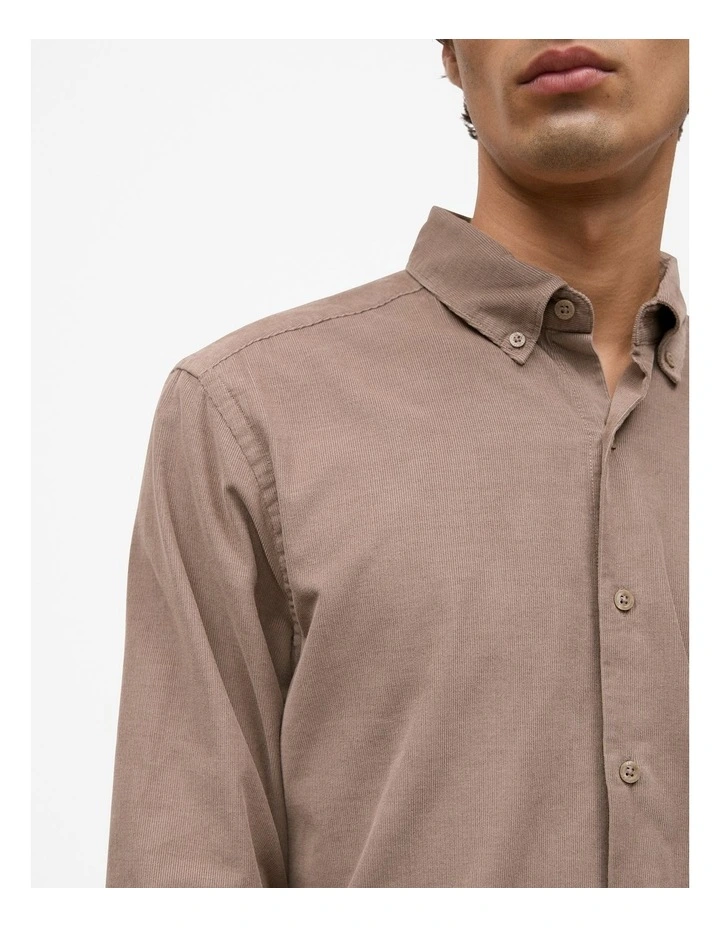 Regular Fit Cotton Cord Shirt in Cinder image 3