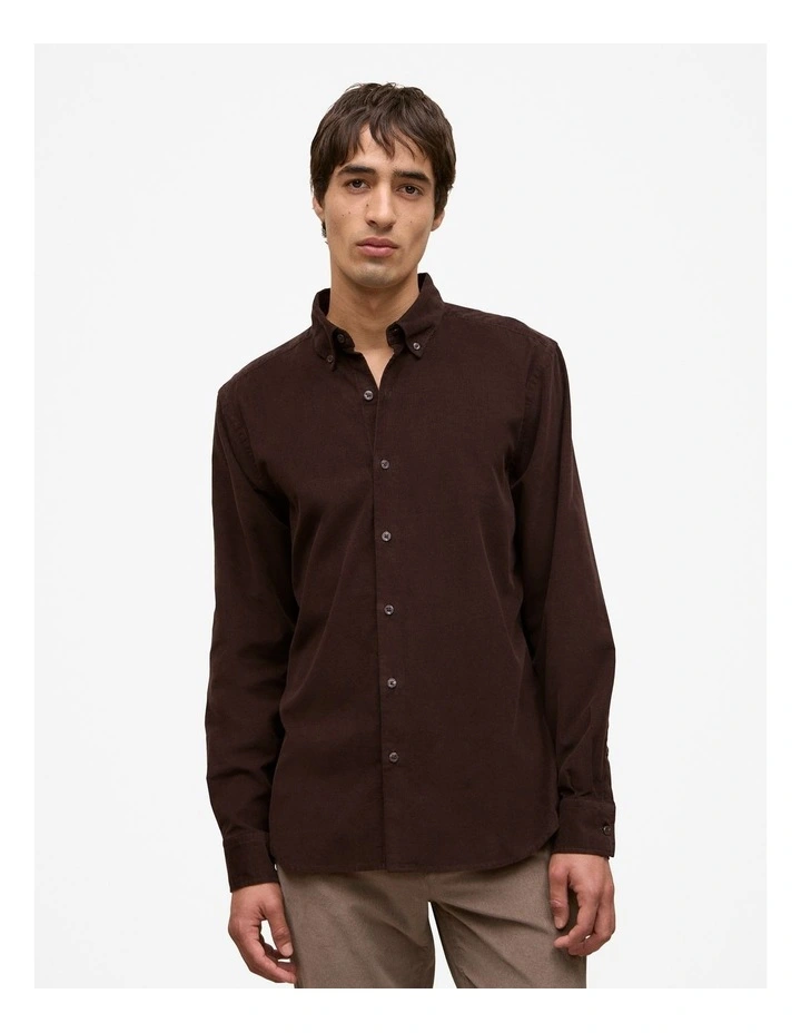 Regular Fit Cotton Cord Shirt in Coffee Bean image 1