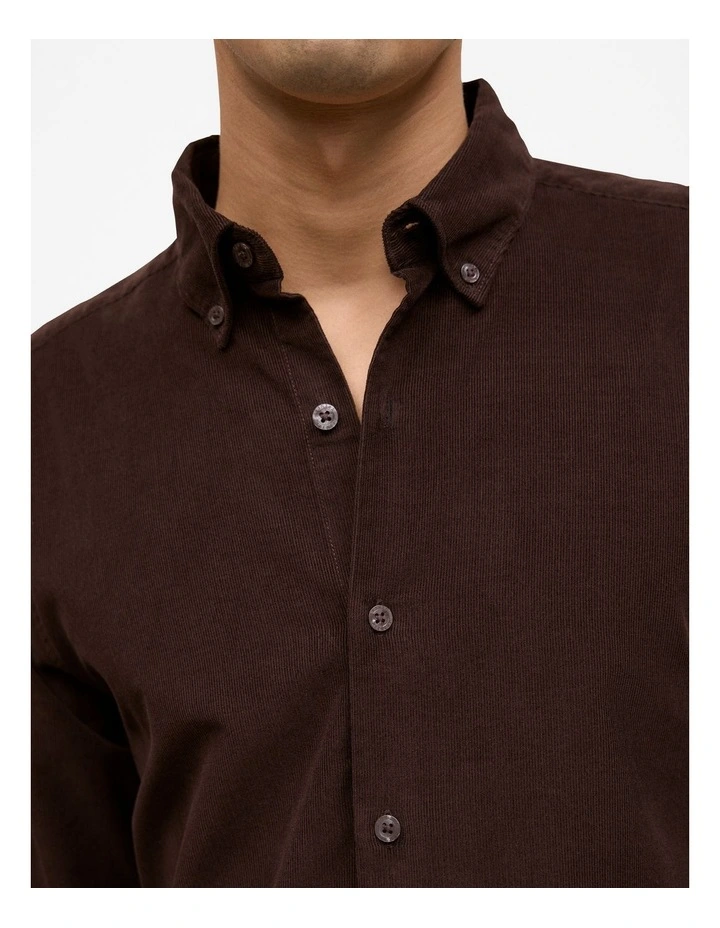 Regular Fit Cotton Cord Shirt in Coffee Bean image 3