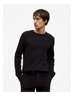 Merino Cable Detail Crew in Navy