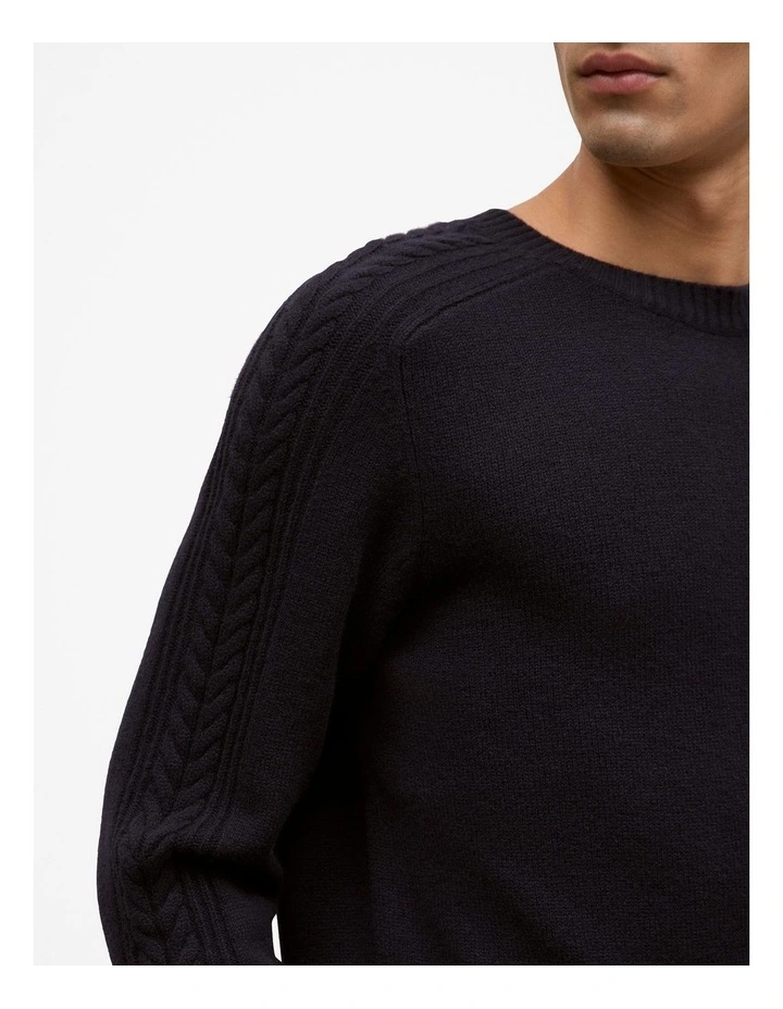 Merino Cable Detail Crew in Navy image 4