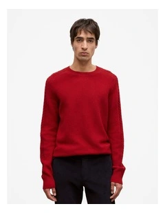 Merino Cable Detail Crew in Spice Red
