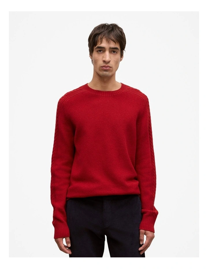 Merino Cable Detail Crew in Spice Red image 1