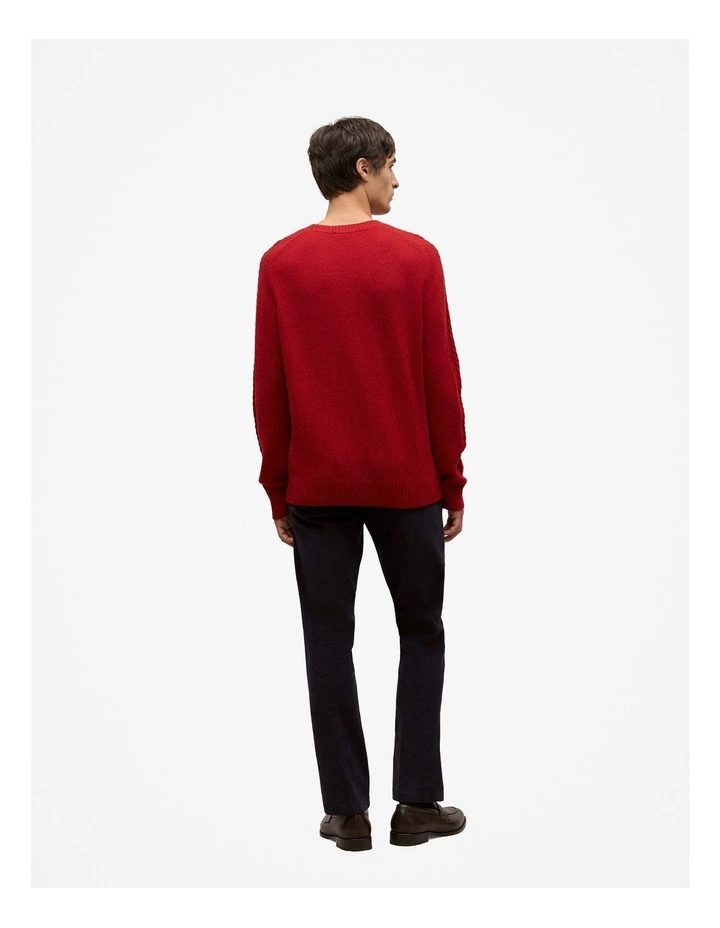 Merino Cable Detail Crew in Spice Red image 2
