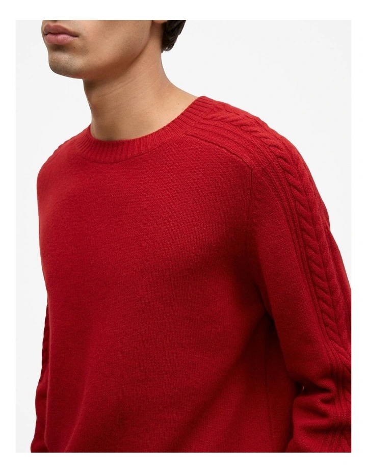 Merino Cable Detail Crew in Spice Red image 4
