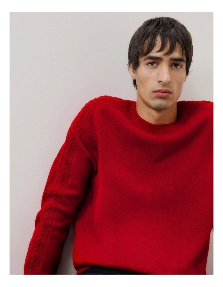 Merino Cable Detail Crew in Spice Red image 6