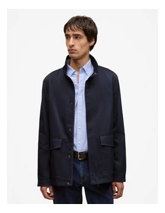 Cotton Twill Zip Through Jacket in Navy