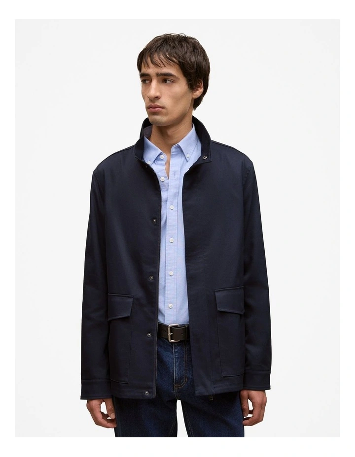 Cotton Twill Zip Through Jacket in Navy image 1