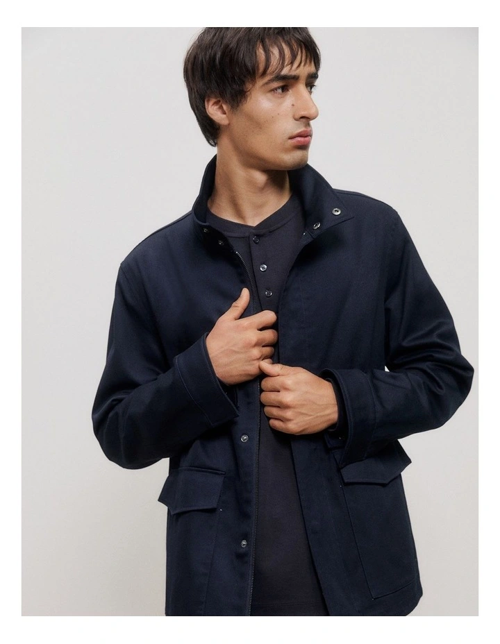Cotton Twill Zip Through Jacket in Navy image 2