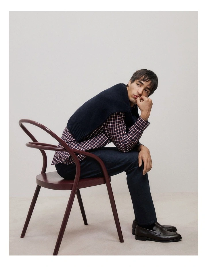 Regular Fit Fine Check Shirt in Navy image 2