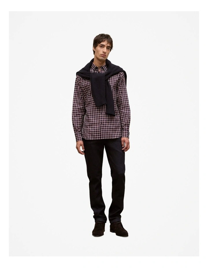 Regular Fit Fine Check Shirt in Navy image 3