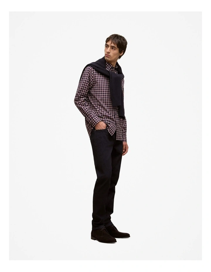 Regular Fit Fine Check Shirt in Navy image 5