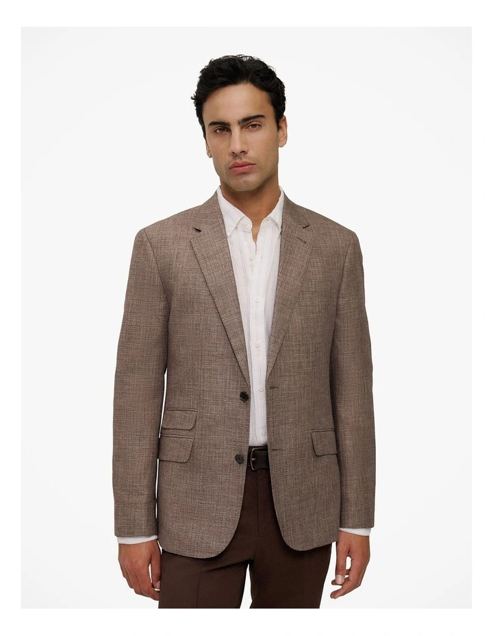 Linen Cotton Textured Blazer in Cocoa image 1