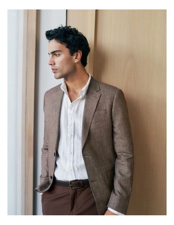 Linen Cotton Textured Blazer in Cocoa image 2