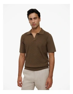 Mercerised Diamond Knit Polo in Cocoa