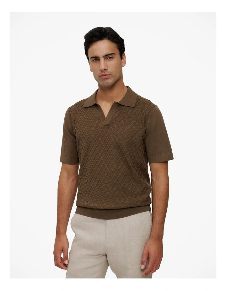 Mercerised Diamond Knit Polo in Cocoa image 1