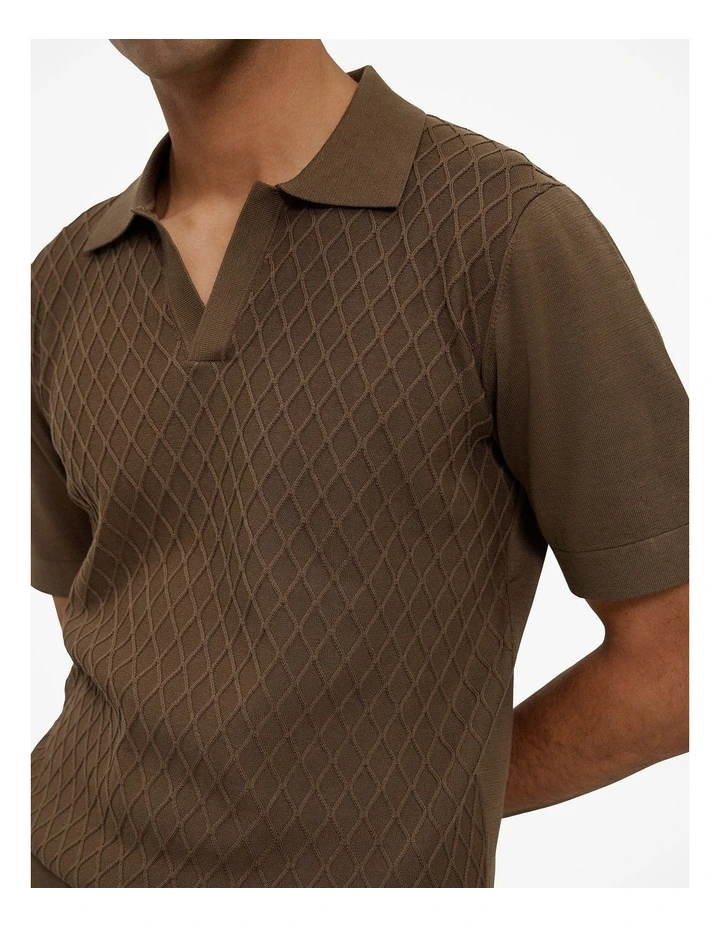 Mercerised Diamond Knit Polo in Cocoa image 3