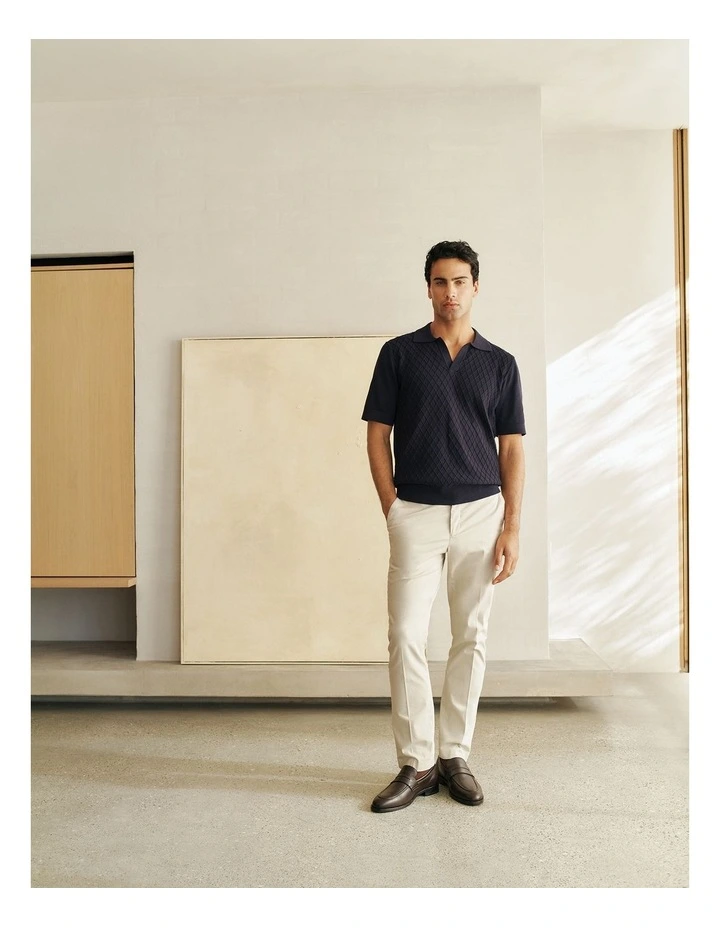 Mercerised Diamond Knit Polo in Navy image 2