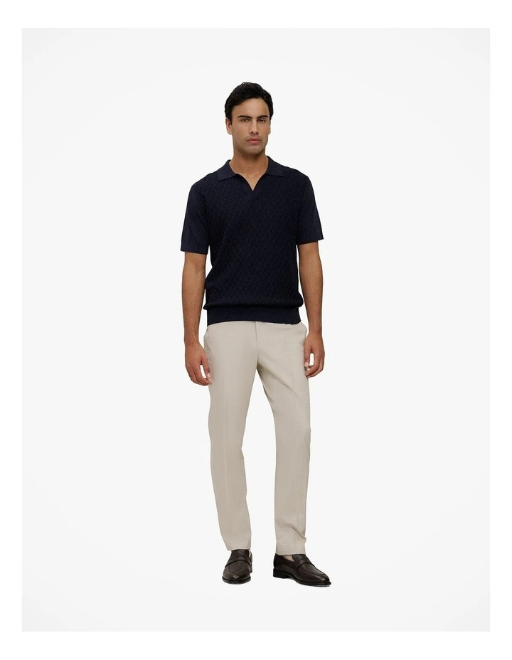 Mercerised Diamond Knit Polo in Navy image 3