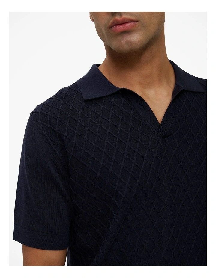 Mercerised Diamond Knit Polo in Navy image 4